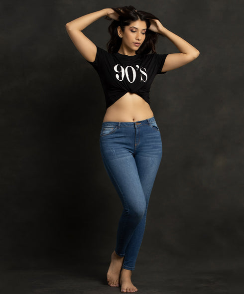 Mid Waist Lightly Distressed Jean